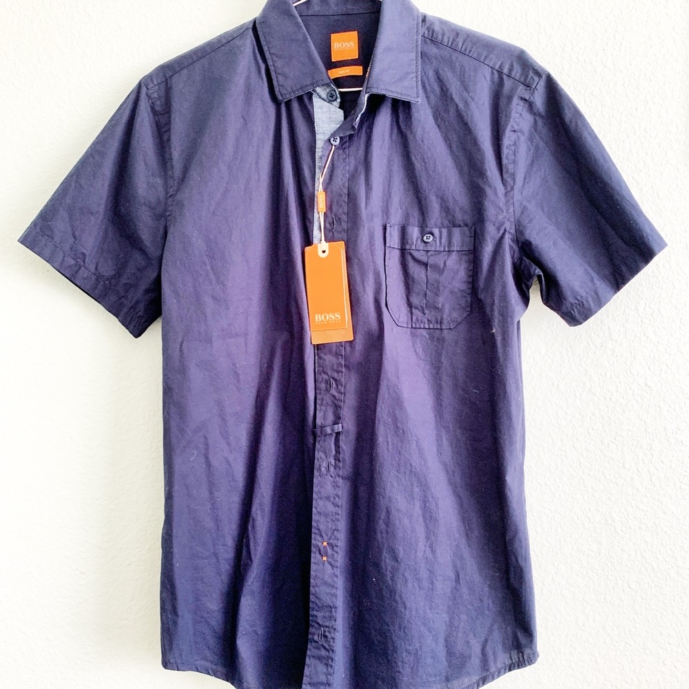 BOSS Hugo Boss slim fit mens button up down shirt short sleeve Medium NWT new
